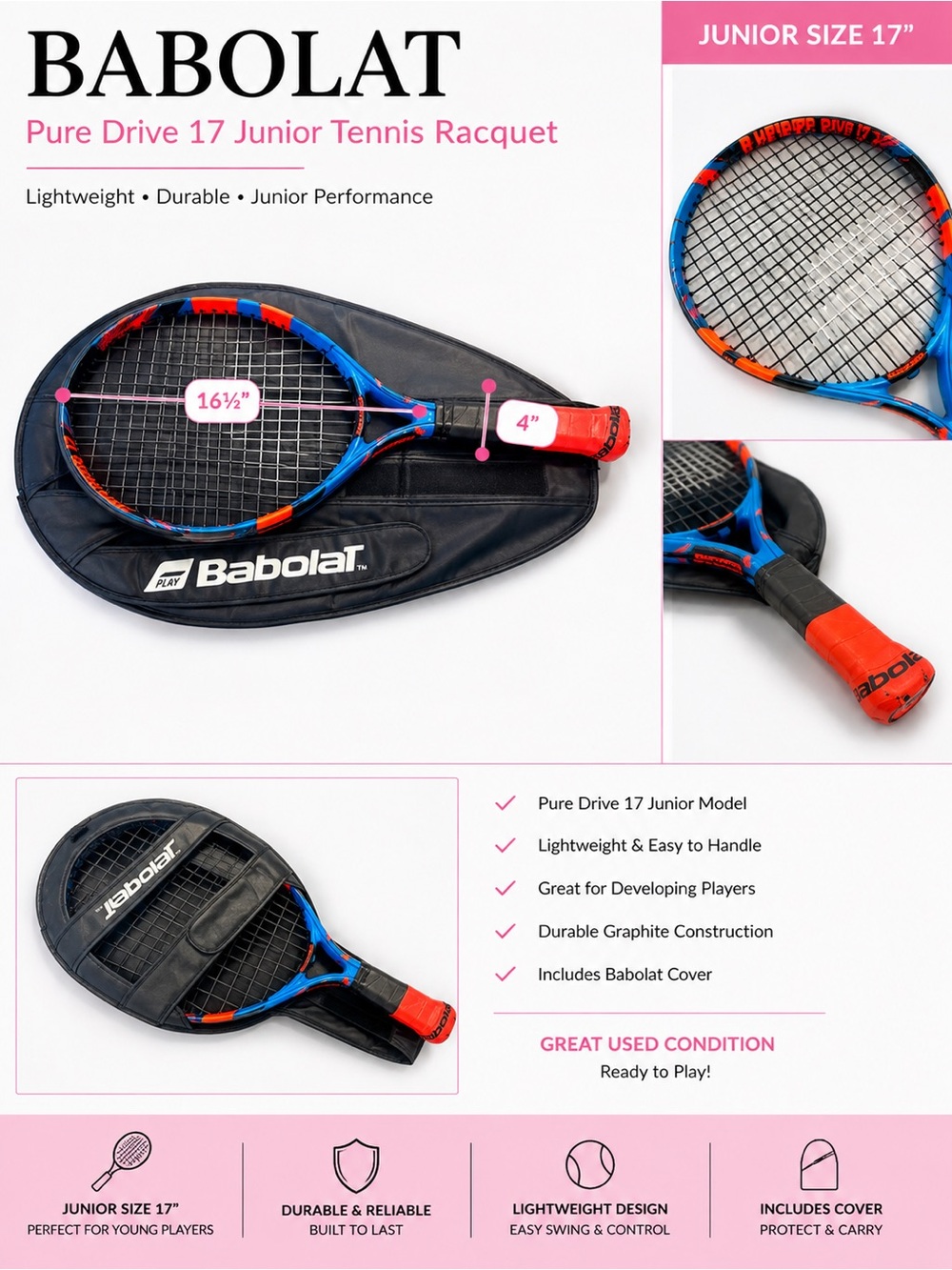 Babolat Pure Drive 17 Junior Tennis Racquet - Blue & Red